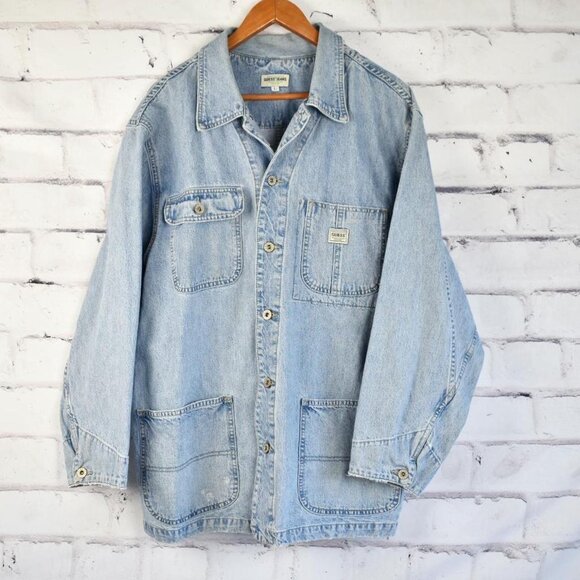 Vintage 80s Guess USA Made Blue Jean Jacket Chore Coat Barn Coat - Picture 3 of 8